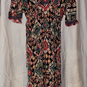 Vibrant Black Multicolor Geometric Midi Dress